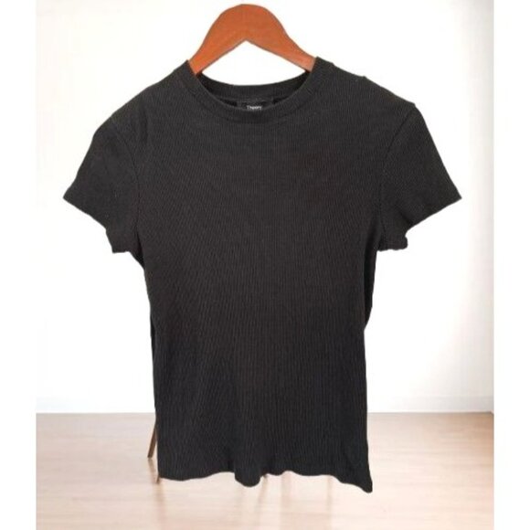 Theory Womens Ribbed Knit Short Sleeve Top Textured Classic Layers Timeless M/M - Picture 1 of 6